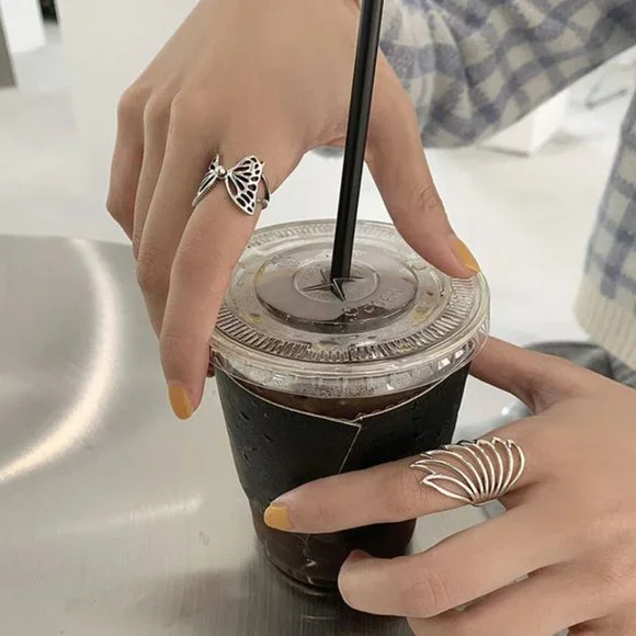 Minimalist 925 Sterling Silver Butterfly Wings Ring Unique Bold Statement Ring - Picture 3 of 6